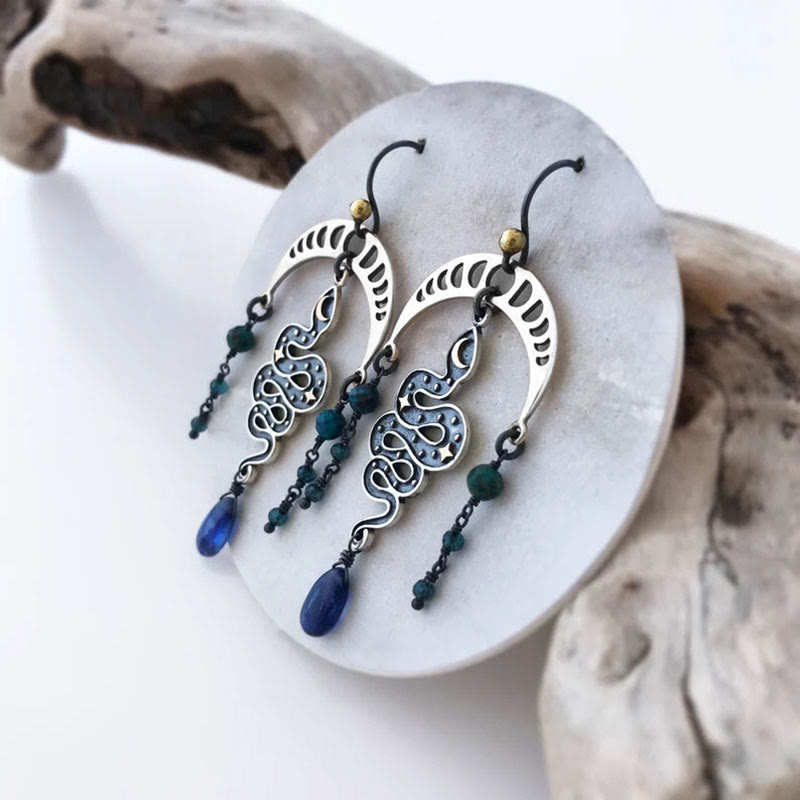 Olivenorma Moon Star Snake Earrings Sapphire Drop Witch Earrings