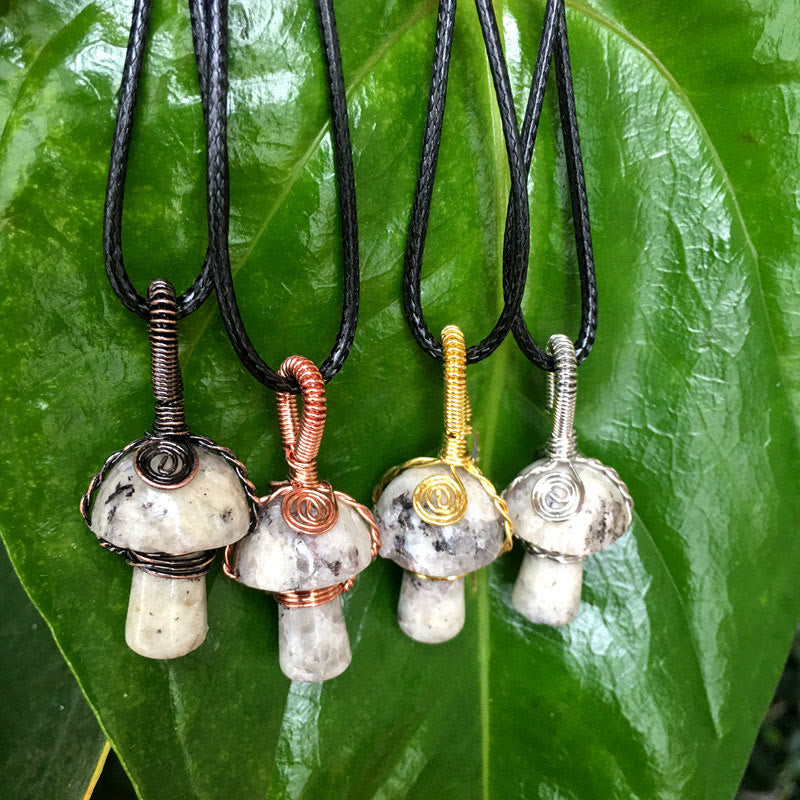 Olivenorma Hand Wound Natural Crystal Mushroom Necklace