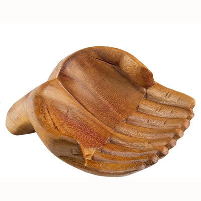 Olivenorma Wooden Carved Hands Offering Bowl Crystal Holder