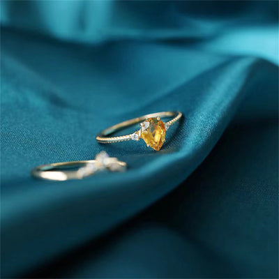 Olivenorma 925 Silver Gold Drop Shape Citrine Ring