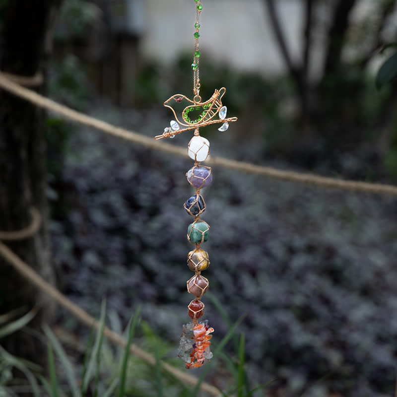 Olivenorma Chakra Stone Braided Wrap Bird Pendant Wind Chime