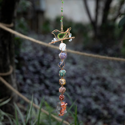 Olivenorma Chakra Stone Braided Wrap Bird Pendant Wind Chime