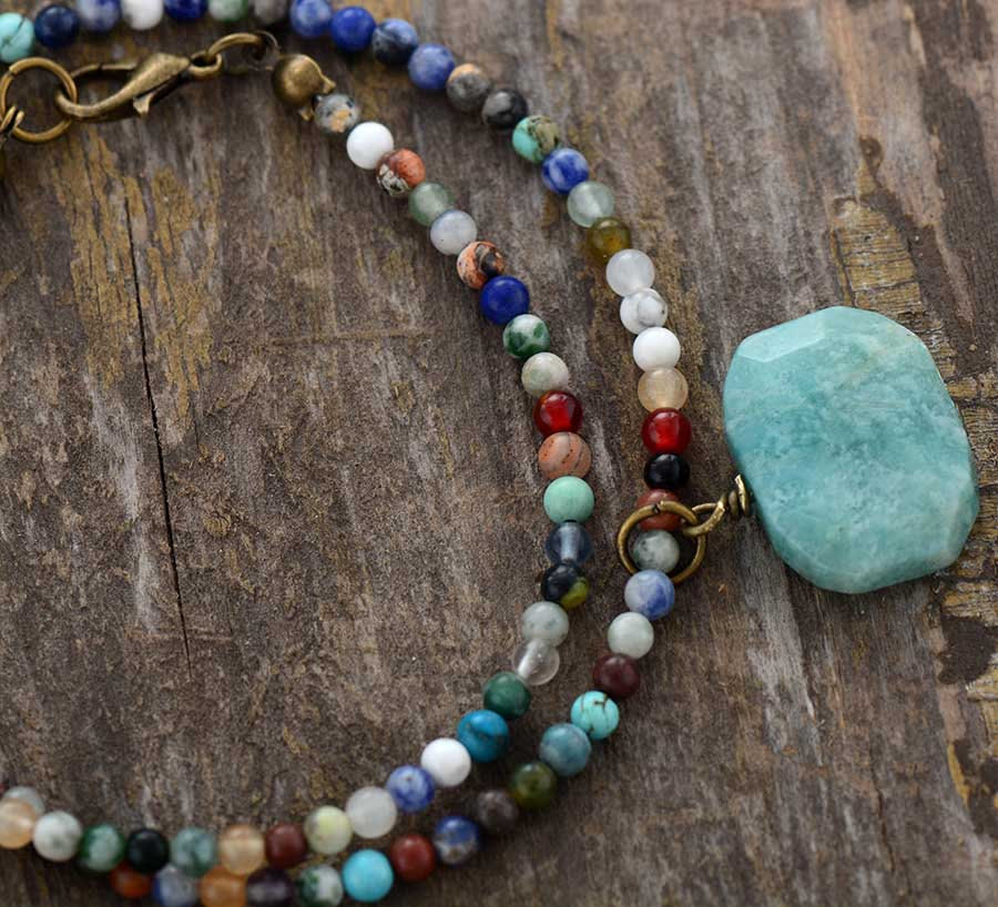 Olivenorma Geometric Amazonite Pendant Choker Mala Jewelry Necklace