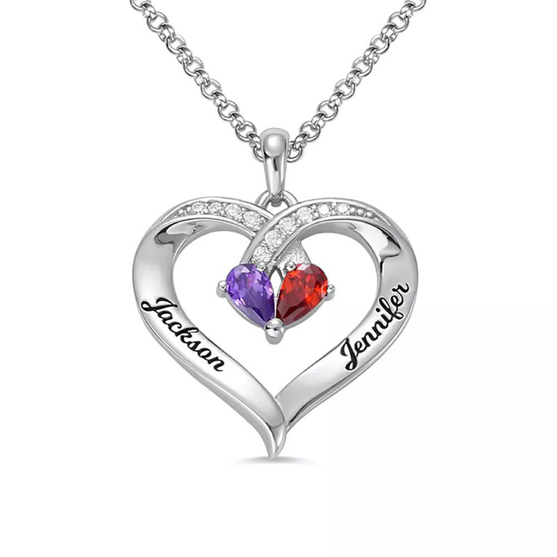 Olivenorma Personalized and Engraved Heart Love Birthstones Necklace