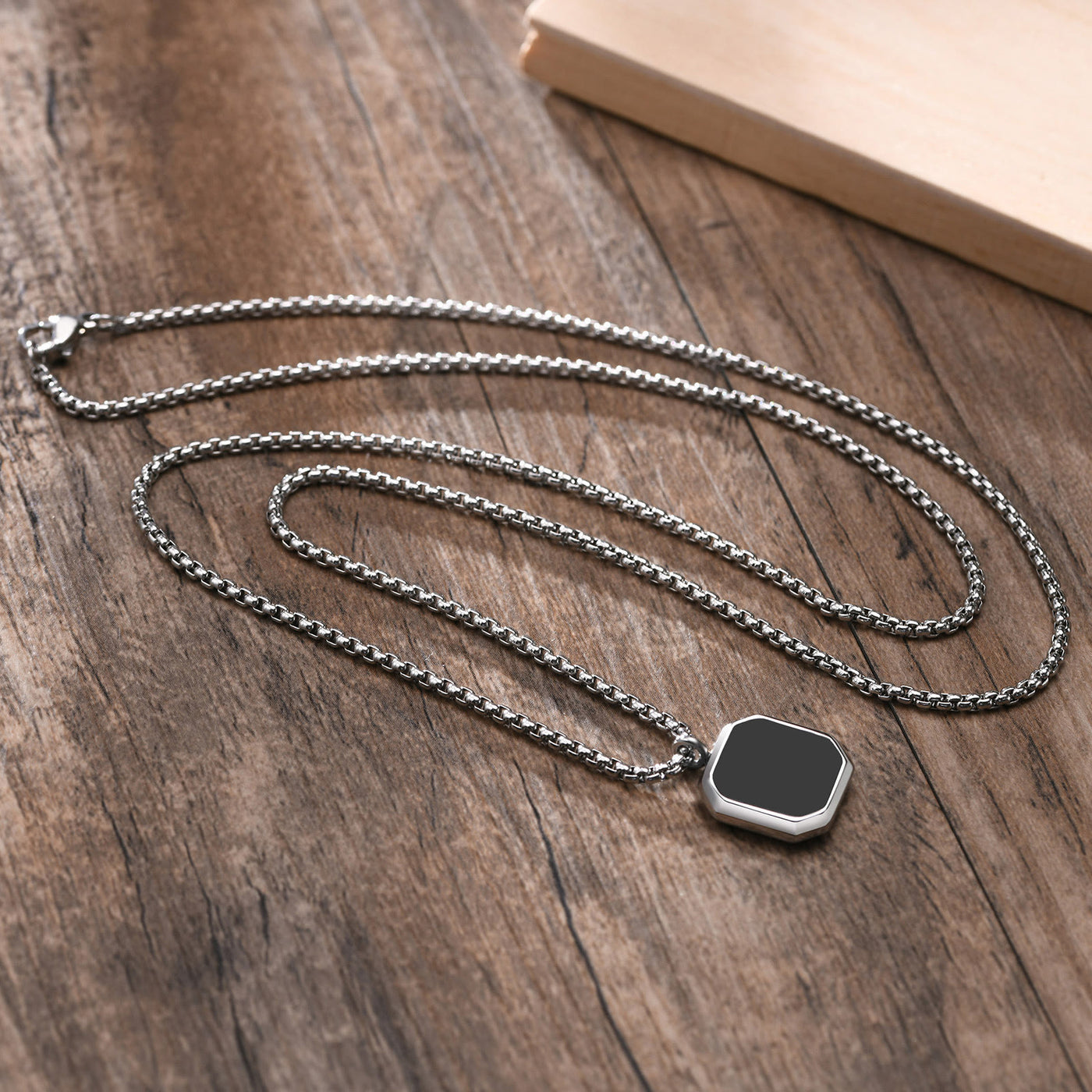 Olivenorma Square Pendant Men Long Sweater Chain Necklace