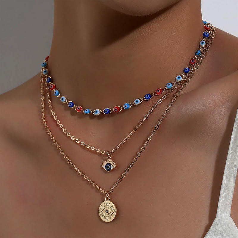 Olivenorma Epoxy Evil Eye Multi Layered Necklace