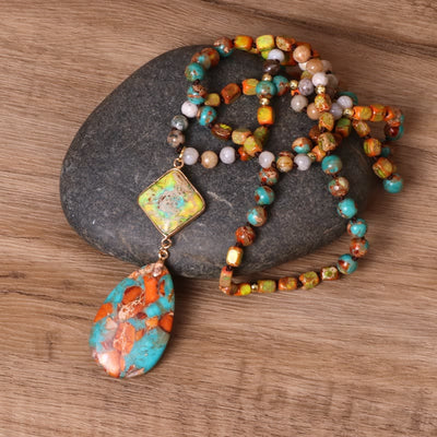 Olivenorma Natural Drop Shape Oyster Turquoise Mala Necklace