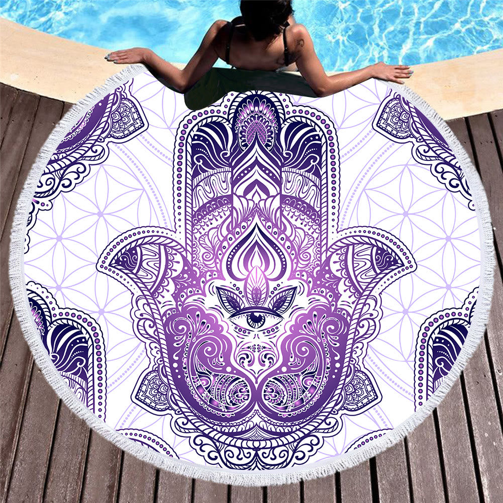 Olivenorma Hamsa Print Round Beach Towel Tapestry