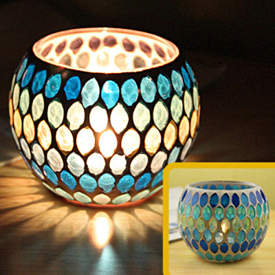 Olivenorma European Retro Glass Mosaic Candle Holder