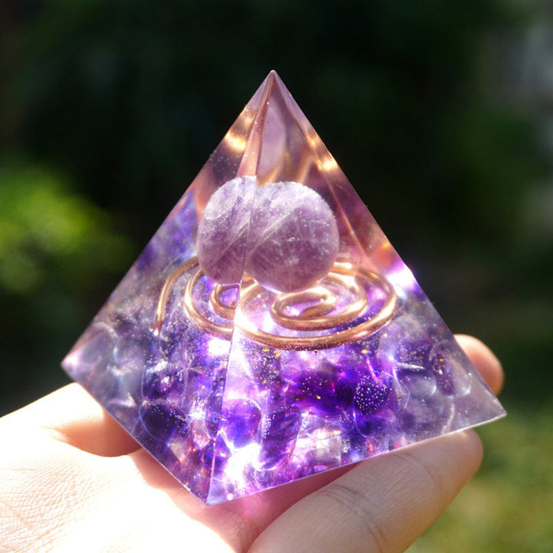 Olivenorma Amethyst Clear Crystal Orgone Pyramid