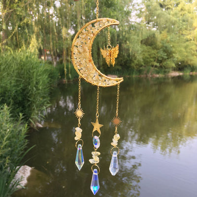 Olivenorma Natural Crystal Gravel Moon Butterfly Wind Chime