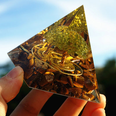 Olivenorma Roots of Courage Peridot & Tiger Eye Tree of Life Orgone Pyramid - image 5