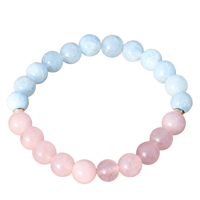 Olivenorma Natural Rose Quartz Aquamarine Beaded Elastic Bracelet