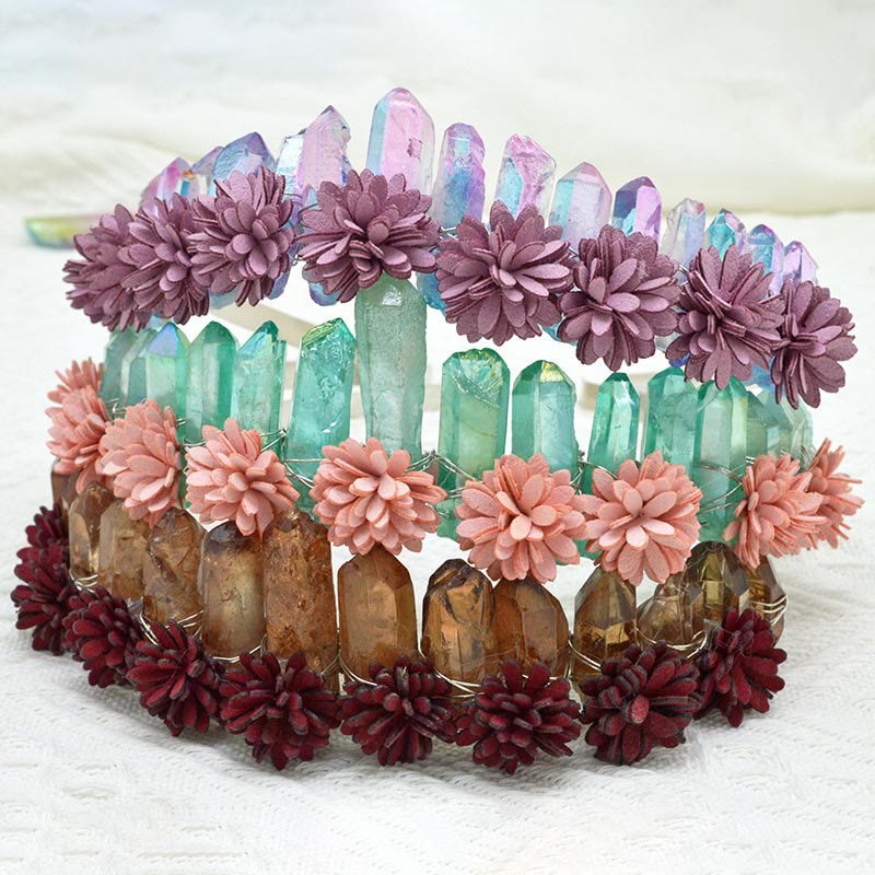 Olivenorma Natural Crystal Rainbow Crown Flower Tiara