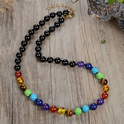 Olivenorma Natural stone 7 Chakra Lucky Stone Bead Necklace