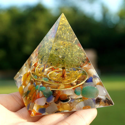 Olivenorma Fluorite With Peridot Tree Of Life Orgone Pyramid