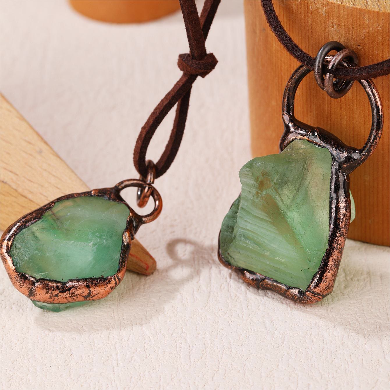 OlivenormaNatural Rough Stone Irregular Pendant Leather Rope Necklace