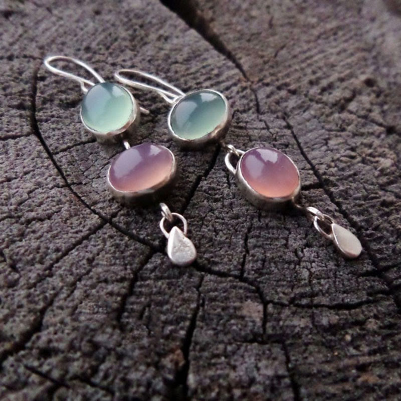 Olivenorma Pink And Green Cat's Eye Stone Witch Earrings