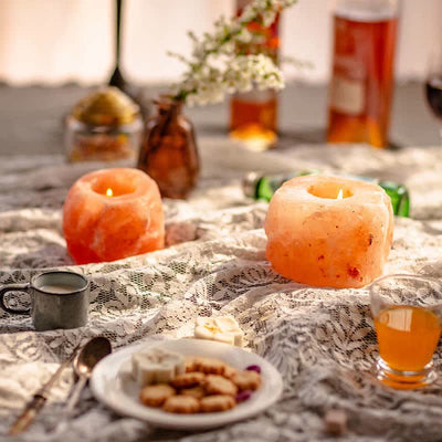 Olivenorma Romantic Hand Carved Candle Holder Himalayan Pink Salt Lamp