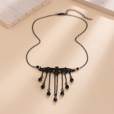 Olivenorma Obsidian Gothic Bat Pendant Necklace Set