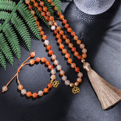 Olivenorma 108 Carnelian Mala Beads Bracelet Necklace Set