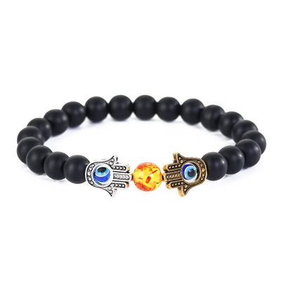 Olivenorma Natural Crystal Stone Beaded Evil Eye Hamsa Bracelet