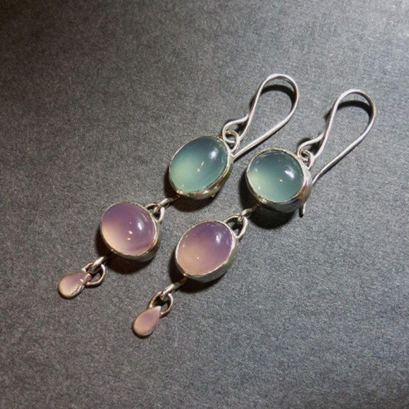 Olivenorma Pink And Green Cat's Eye Stone Witch Earrings