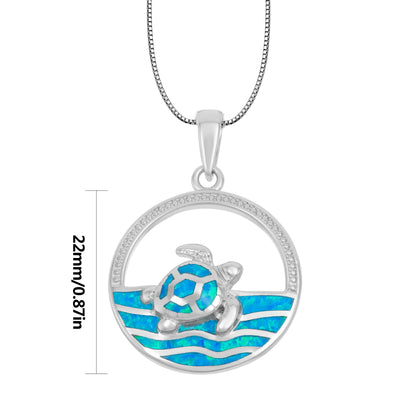 Olivenorma Hawaiian Blue Opal Swimming Turtle Pendant Necklace