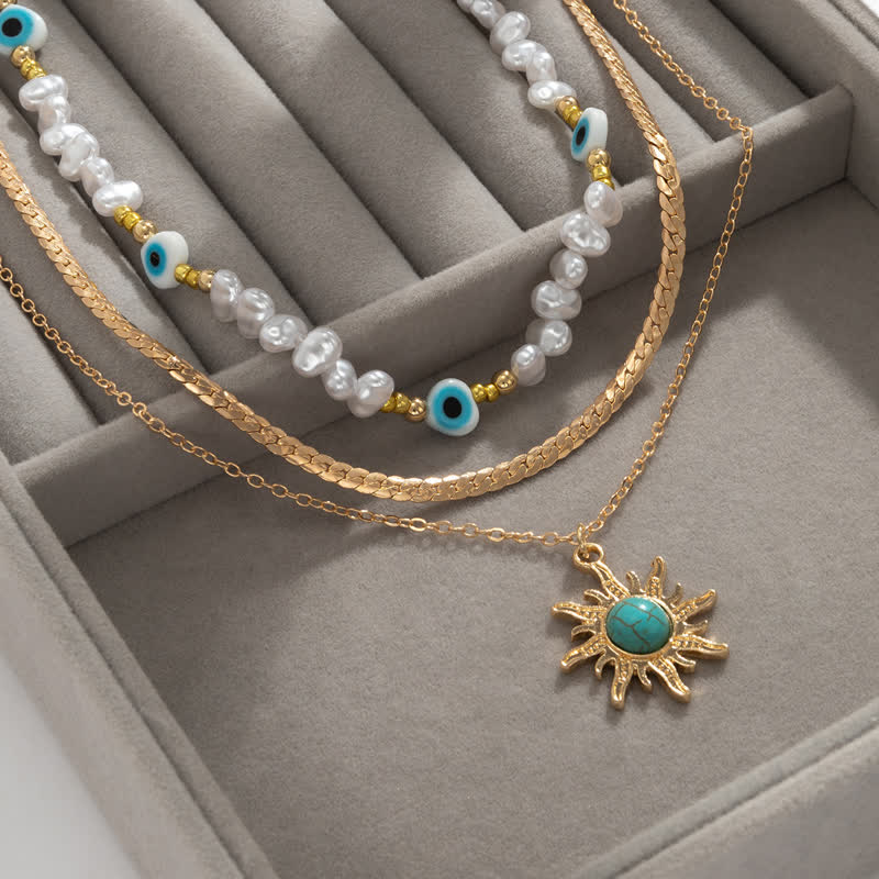 Olivenorma Turquoise Freshwater Pearl Evil Eye Necklace Set