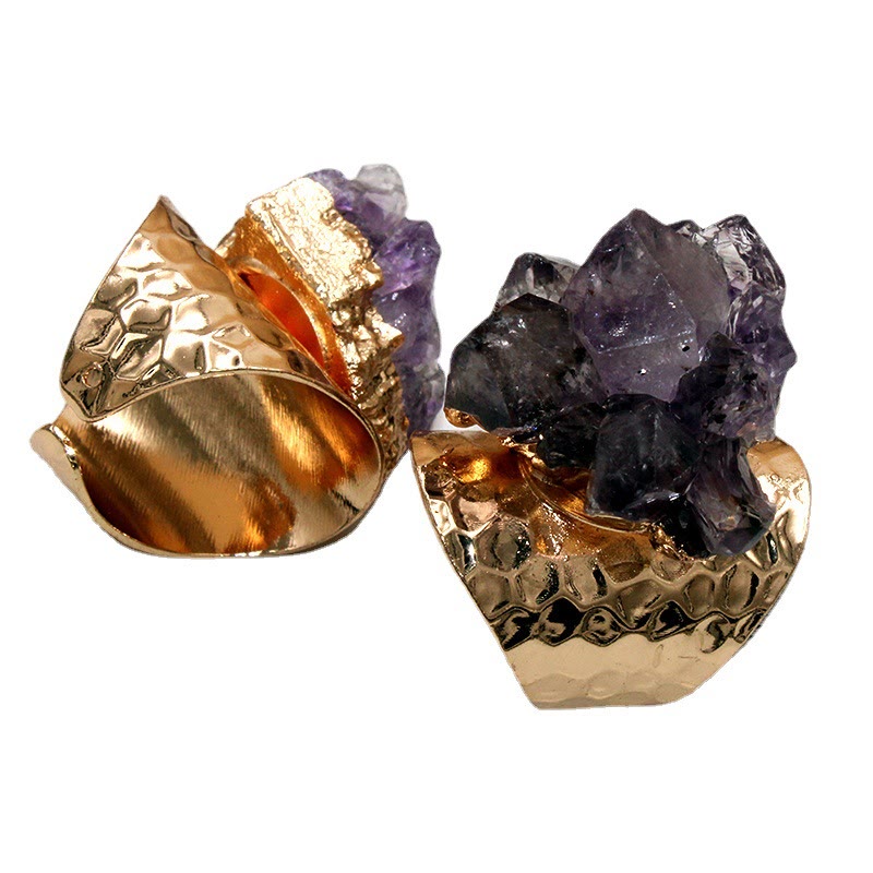 Olivenorma Retro Adjustable Natural Amethyst Ring