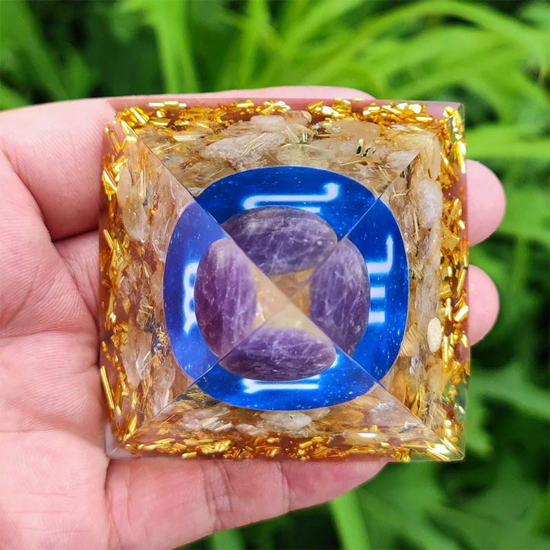 Olivenorma Amethyst with Clear Quartz Scorpio Zodiac Orgone Pyramid