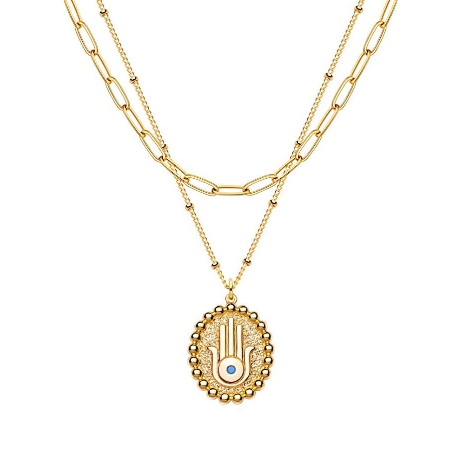 Olivenorma Evil Eye Hamsa Gold Color Layered Chain Necklace