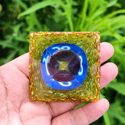 Olivenorma Amethyst with Peridot Leo Zodiac Orgone Pyramid