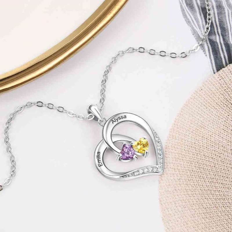 Olivenorma Custom Heart Promise 2 Birthstones Name Engaving Necklace