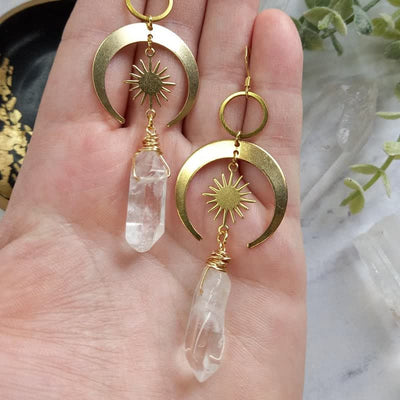 Olivenorma Clear Crystal Crescent Moon With Sun Earrings