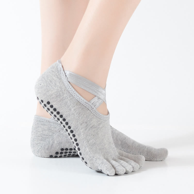 Olivenorma Women Non-Slip Five Toe Yoga Socks with Grid