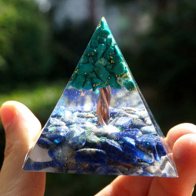 Olivenorma Lapis Lazuli With Turquoise Tree Of Life Orgone Pyramid