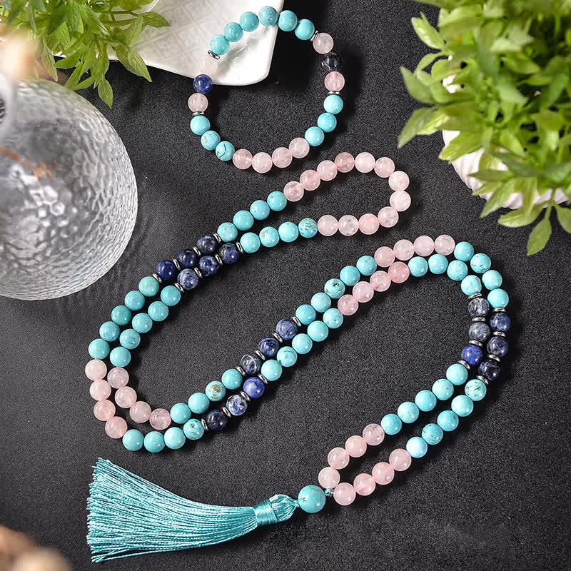 Olivenorma 108 Natural Stone Mala Beads Bracelet Necklace Set