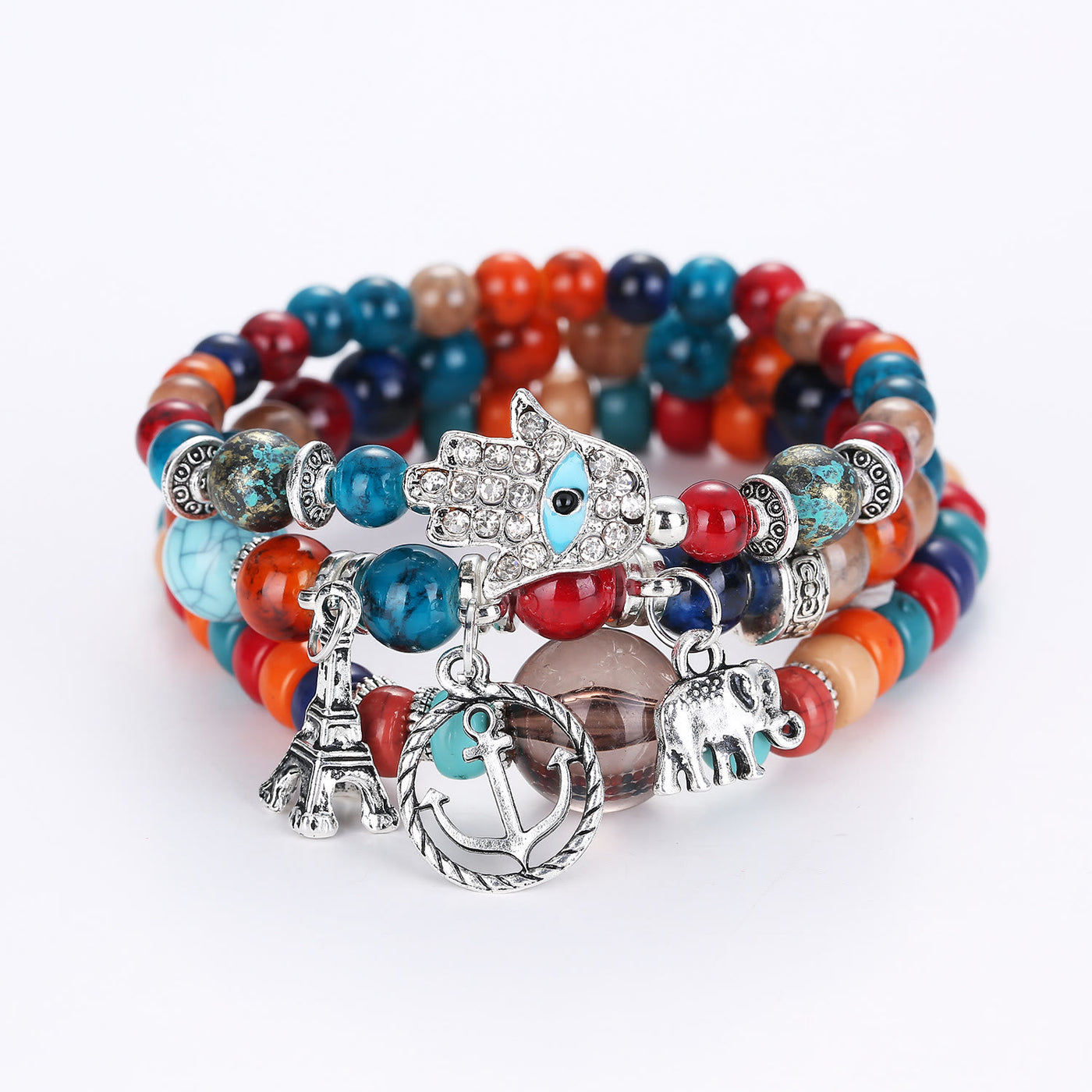 Olivenorma Elephant Tower Evil Eye Hamsa Bracelet Set