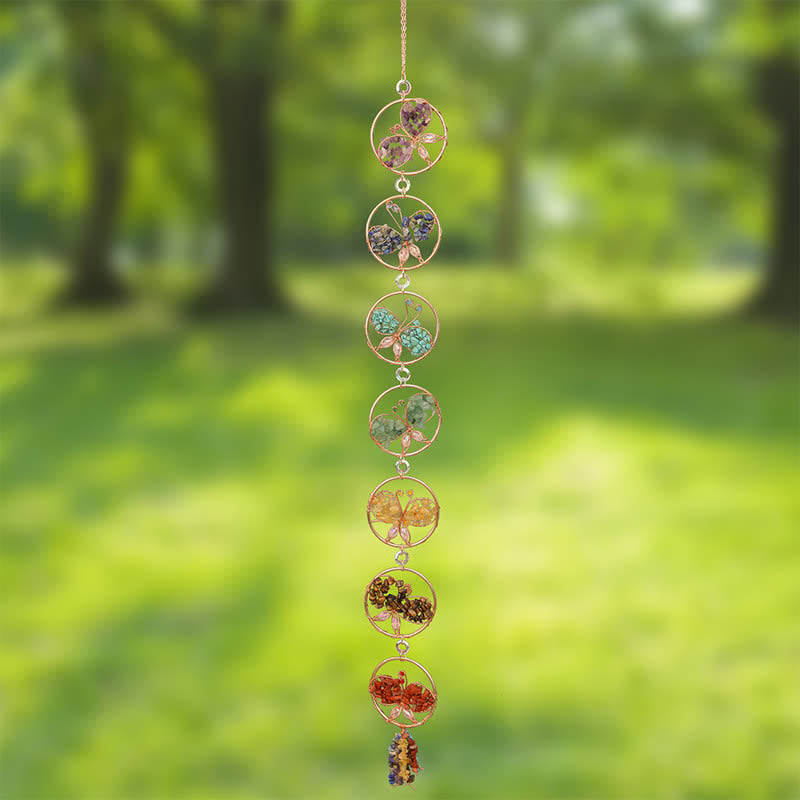 Olivenorma Chakra Crushed Stone Butterfly Pendant Wind Chime