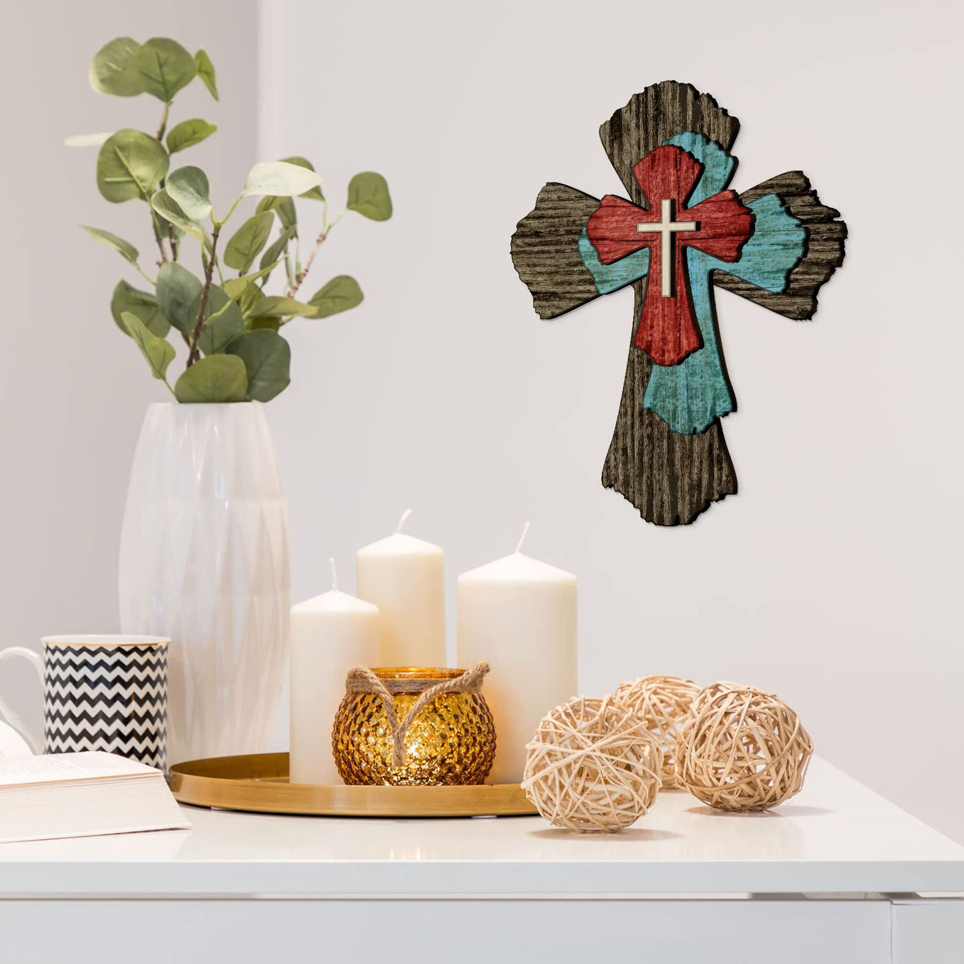 Olivenorma Farmhouse Wooden Hanging Cross Wall Decor