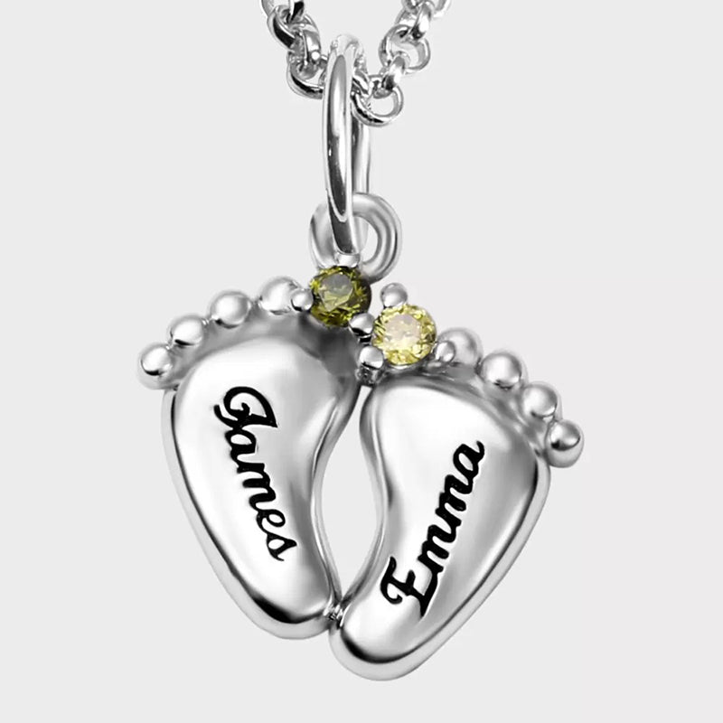 Olivenorma Personalized and Engraved Baby Feet Birthstones Necklace