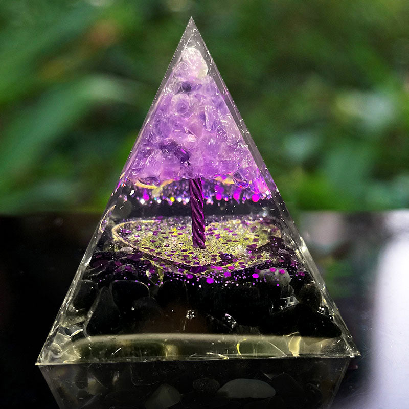 Olivenorma Amethyst Sphere With Obsidian Orgone Pyramid