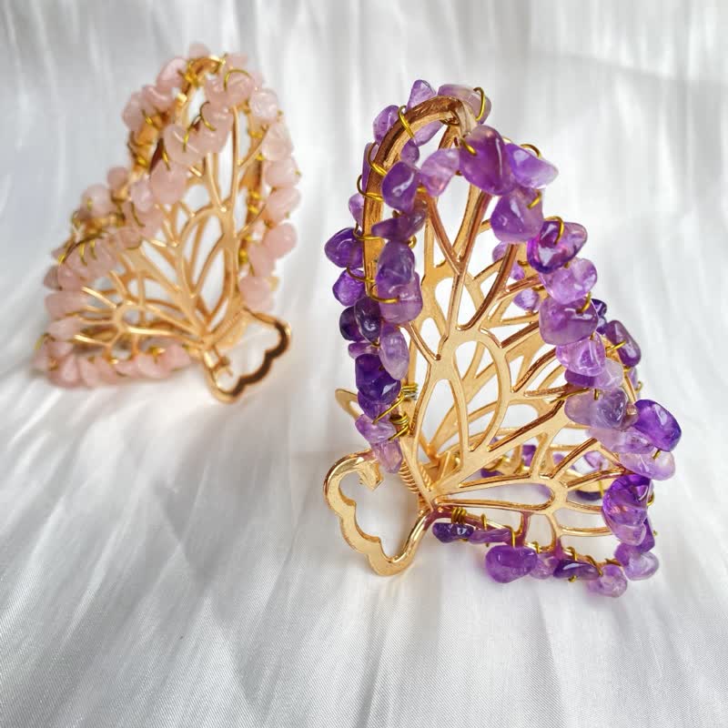 Amethyst Or Rose Quartz Butterfly Shape Hairpin