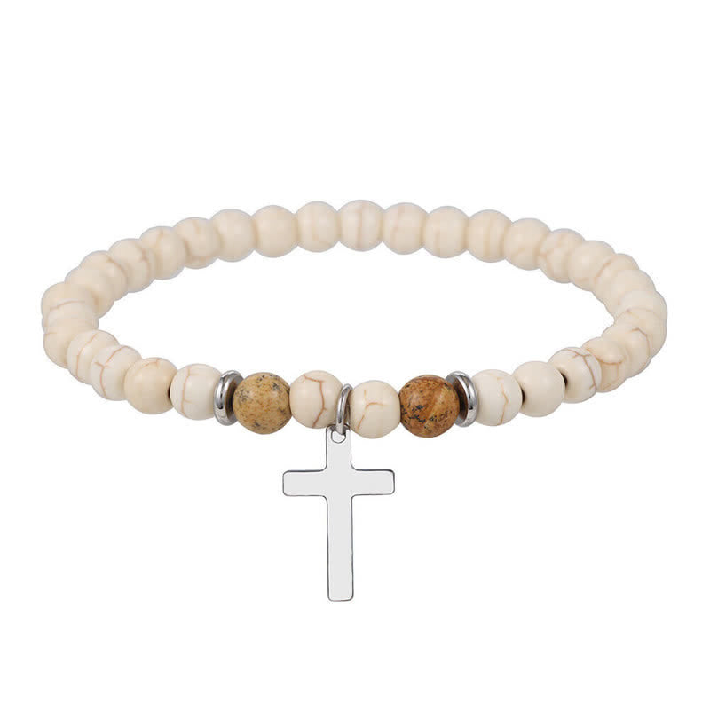 Olivenorma Mens Bohemian Natural Stone Beaded Cross Bracelet