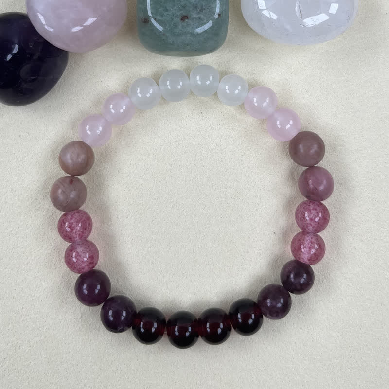 Olivenorma "Lovers Spell" 8mm Strawberry Quartz Amethyst Bracelet