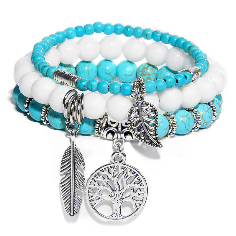 Olivenorma "Nature's Healing Moments" Turquoise Tree Of Life 3 Pieces Bracelet Set