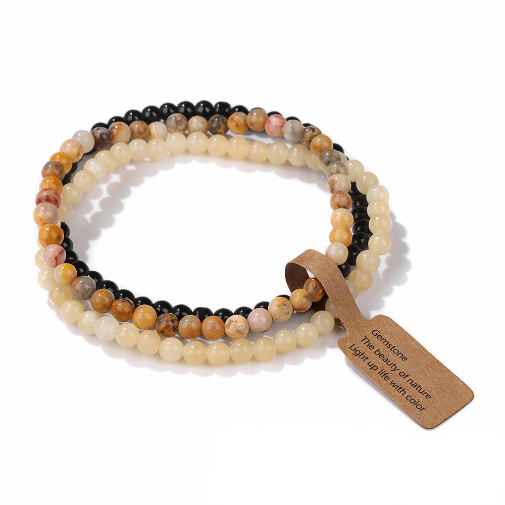 Olivenorma 3Pcs 4mm Natural Stone Beaded Bracelet Set