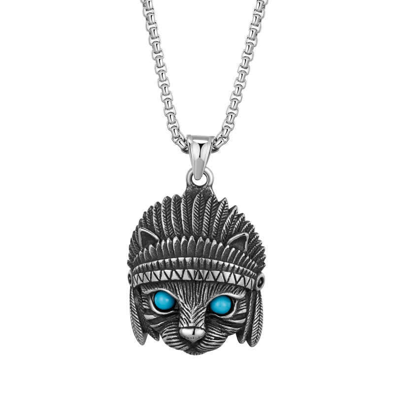 Olivenorma Chief Cat Stainless Steel Blue Turquoise Eye Rock Punk Necklace