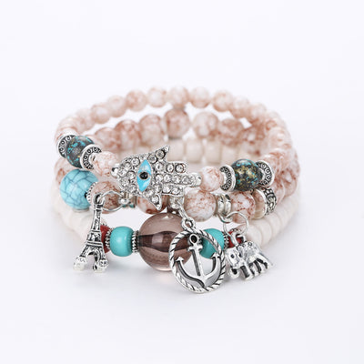 Olivenorma Elephant Tower Evil Eye Hamsa Bracelet Set